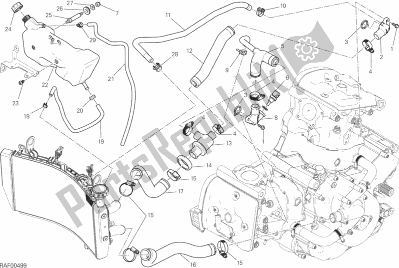 All parts for the Cooling System of the Ducati Monster 821 Thailand 2015